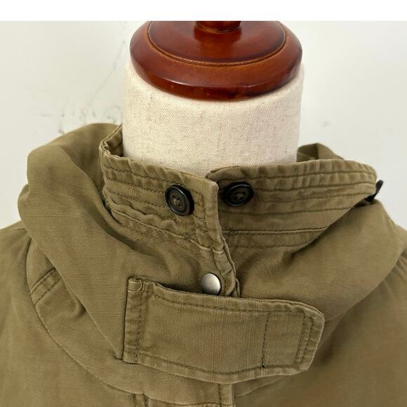 Zara Woman Khaki Utility Anorak Jacket Hooded Drawstring Waist Size M Field Coat - Picture 5 of 12